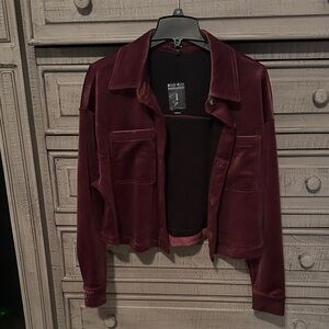 Express Velvet Button-Front Jacket in Deep Wine